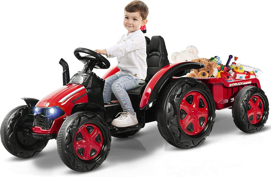 Trattore Elettrico per Bambini con Rimorchio, 2 in 1 Go Kart e Trattore per Bambini 3-8 Anni, con Telecomando e Cintura di Sicurezza a 2 Punti (Rosso)