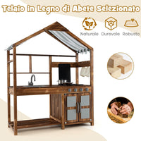 Set da Cucina per Bambini, Cucina da Giardino con Tettoia, Rubinetto Girevole e Lavello Rimovibile, Fornelli e Manopole Realistici, Lavagna, per Bambini 3-7 Anni