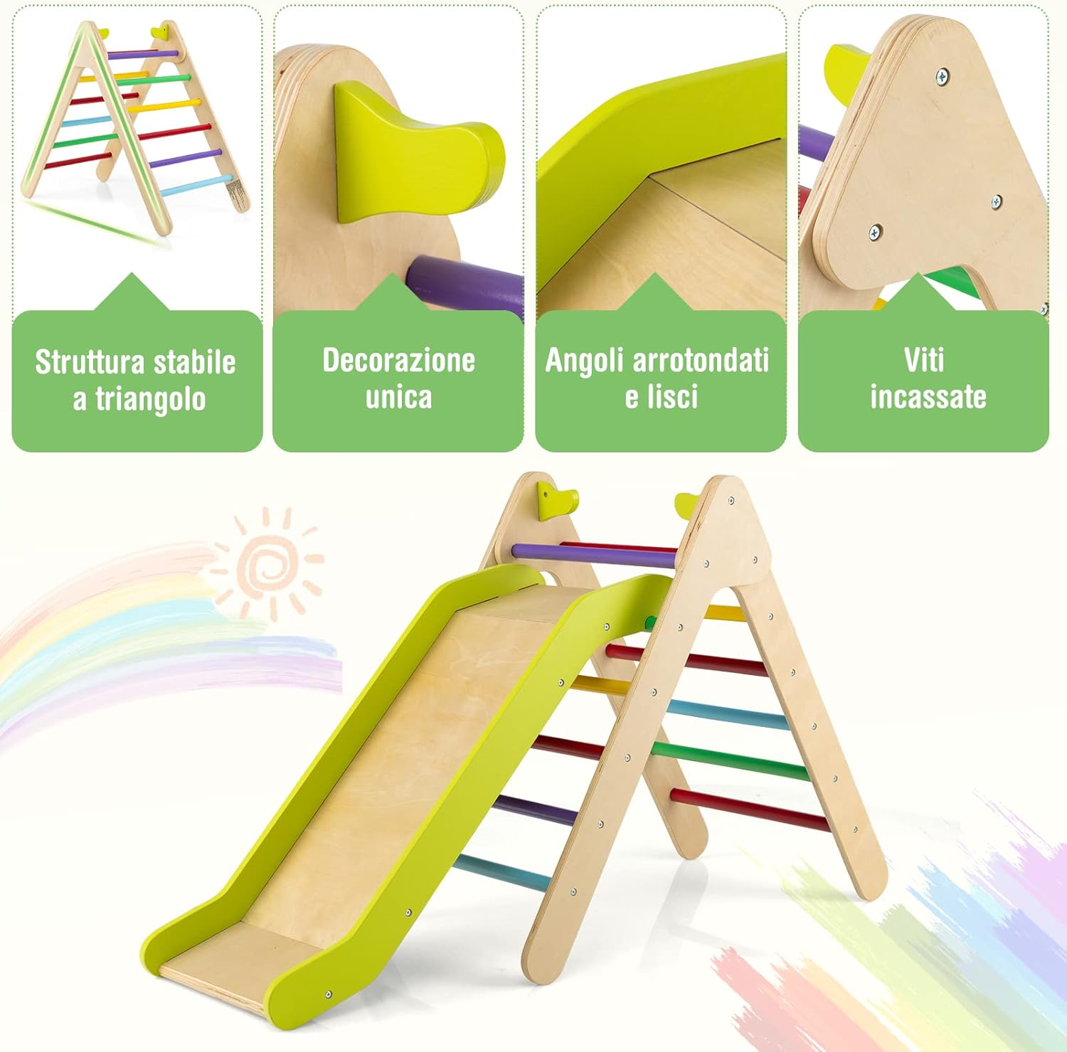 Set di Arrampicata con Scivolo 2 in 1, Arrampicatore in Legno Regolabile a Gradi, Giocattolo per Arrampicarsi all’Interno e all’Esterno per Bambini con età più di 1 Anno