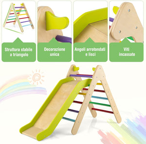 Set di Arrampicata con Scivolo 2 in 1, Arrampicatore in Legno Regolabile a Gradi, Giocattolo per Arrampicarsi all’Interno e all’Esterno per Bambini con età più di 1 Anno