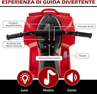 12V Quad Elettrico per Bambini, Macchina Elettrica con Velocità Alta/Bassa, Sedile Comodo Fari Corno e Musica, Auto Elettrica Cavalcabile 2,2/4,3 km/h (Rosso)