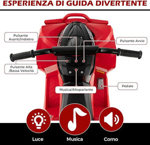 12V Quad Elettrico per Bambini, Macchina Elettrica con Velocità Alta/Bassa, Sedile Comodo Fari Corno e Musica, Auto Elettrica Cavalcabile 2,2/4,3 km/h (Rosso)