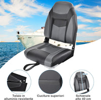 Sedia da Barca, Sedile da Barca Pieghevole con Morbido Cuscino Imbottito, Rivestimento in PVC Impermeabile, 44,5 x 51 x 61 cm (Grigio, 2)