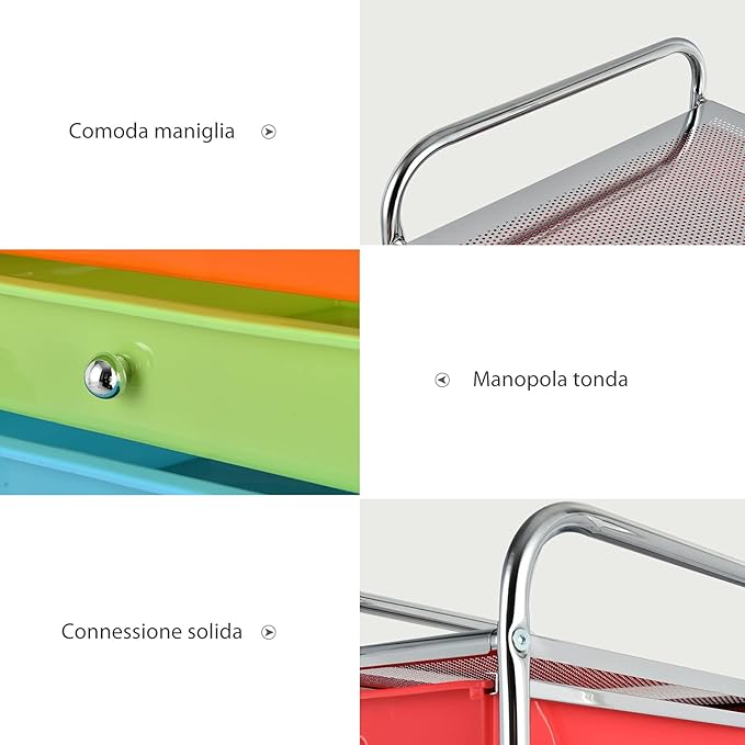 Carrello con 10 Cassetti da Stoccaggio, Cassettiera di Metallo e Plastica, Contenitore Multiuso con Ruote a Freno, per Casa e Ufficio (Arcobaleno Scuro)