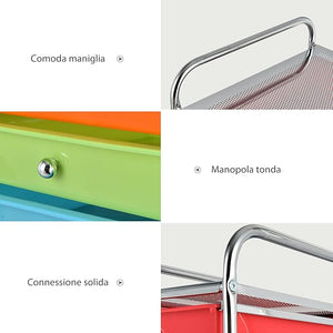 Carrello con 10 Cassetti da Stoccaggio, Cassettiera di Metallo e Plastica, Contenitore Multiuso con Ruote a Freno, per Casa e Ufficio (Arcobaleno Scuro)