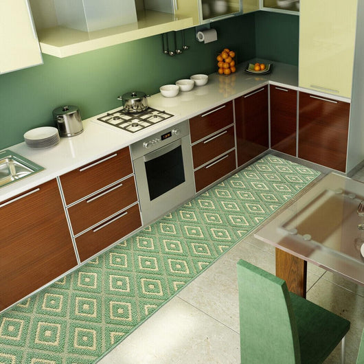 Tappeto Casa Cucina Rombi 3D 50X190 Cm Bordato Moderno Assorbente Antiscivolo Verde