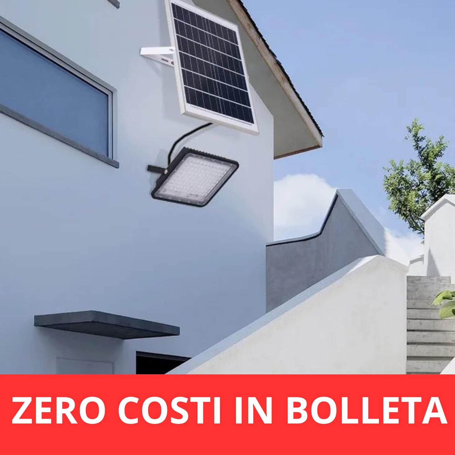 Faretto Led Esterno con Pannello Solare, Faro a Led da Giardino 1000 w