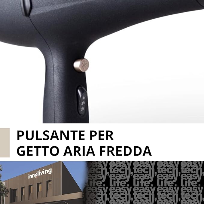 Innoliving INN-619 Asciugacapelli Professionale 2200W Effetto Gommato Soft Touch, Potente Asciugatura per Capelli Perfetti