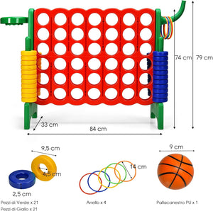 Forza 4 gigante, Set forza 4 per bambini e adulti, Con canestro e gioco di lancio, Perfetto per feste di compleanno e vacanze (Verde)