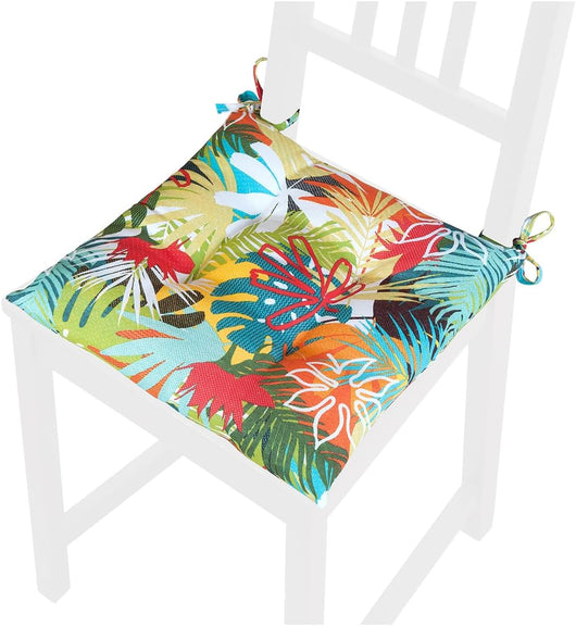 Set 4 Cuscini Sedia Palme Colorate Morbidi Imbottiti Ovatta Universali Coprisedie Cotone Lavabile