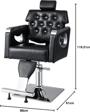 Poltrona da Barbiere Girevole, Attrezzatura Spa con Schienale Imbottito, Poggiatesta Regolabile a 6 Livelli, Pompa Idraulica Pesante, Portata 150 kg, Nero