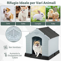Cuccia per Cani da Esterno ed Interno, Cassetta Impermeabile e Ventilata con Valvole d’Aria e Pavimento Rialzato, per Cani di Piccola e Media Taglia (Grigio, 70 x 65 x 71,5 cm)