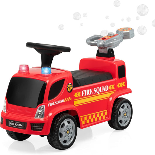 Giocattolo Cavalcabile a Spinta per Bambini, Camion dei Pompieri per Bambini con Funzione Bolla Musica Luci Allarme, per Bambini 18-36 Mesi (Rosso,1)