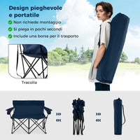 Sedia da Campeggio Doppia, Poltrona Pieghevole per 2 Persone con Portabicchieri, Borsa per il Trasporto, Sedia da Giardino Portatile per Spiaggia, Picnic, Pesca, Portata 300 kg (Blu)