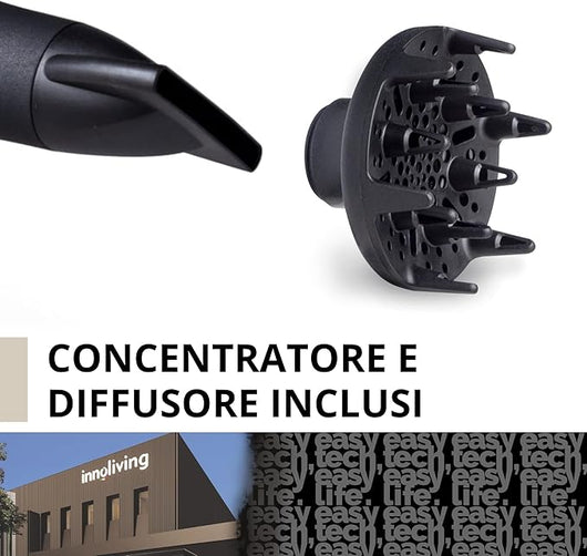 Innoliving INN-619 Asciugacapelli Professionale 2200W Effetto Gommato Soft Touch, Potente Asciugatura per Capelli Perfetti