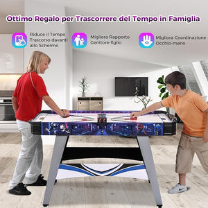 Air Hockey da Tavolo con 2 Spintori e Dischi, Piedini Regolabili, Tavolo da Hockey Alimentato con 12V Motore e Tabellone Segnapunti LED, Tavolo Hockey da Interno 137 x 65 x 86 cm