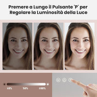 Specchio per Trucco Illuminato, Specchio da Tavolo con 14 Luci LED e Specchio con Ingrandimento 5X, Specchio da Toeletta con 3 Colori e Luminosità Regolabile, 50x43 cm