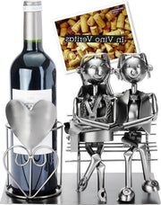 Supporto per bottiglie in metallo argentato - Decorazione per bottiglie - Regalo per coppia - Scultura metallica per regalo