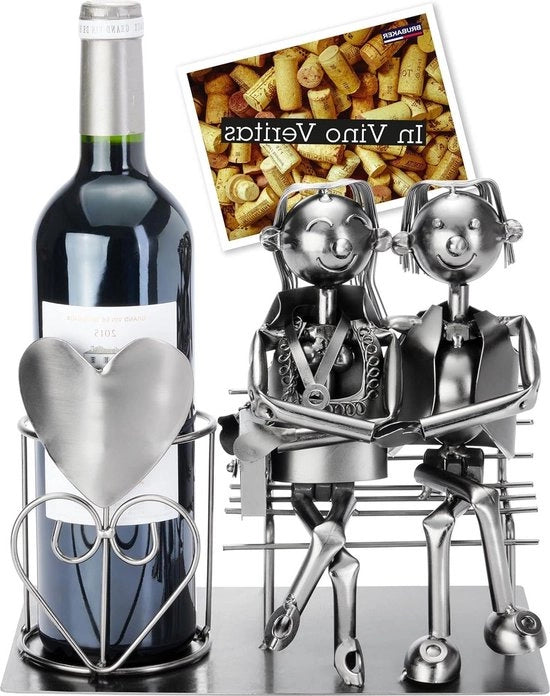 Supporto per bottiglie in metallo argentato - Decorazione per bottiglie - Regalo per coppia - Scultura metallica per regalo
