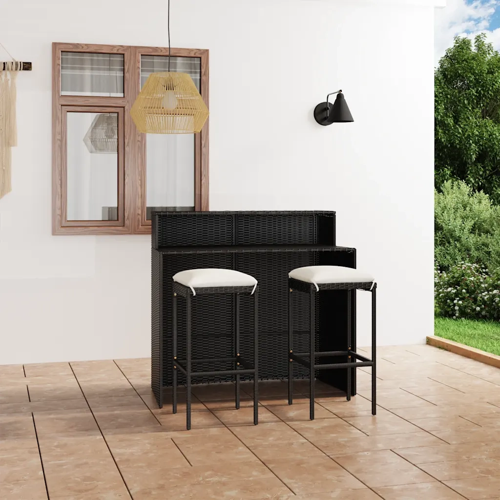 Set Bar da Giardino 3 pz | Set Salotto da Giardino con Cuscini Nero