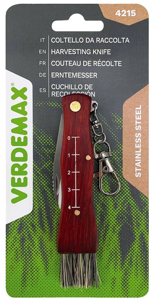 Coltello da Raccolta Multifunzione con Spazzola Integrata Lama 5,5 cm in Acciaio e Legno