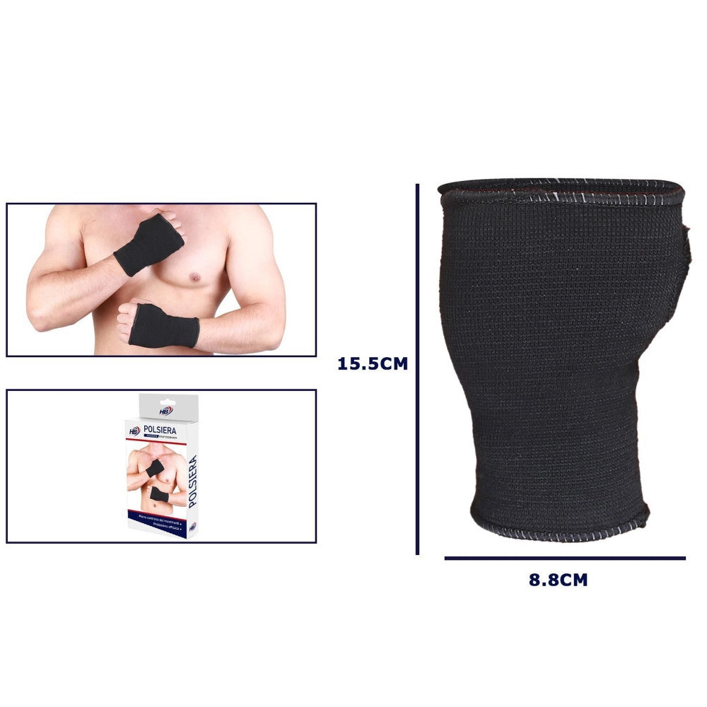Trade Shop - Coppia Polsiera Fascia Elastica Supporto Per Polso Anallergico Protezione Nero -