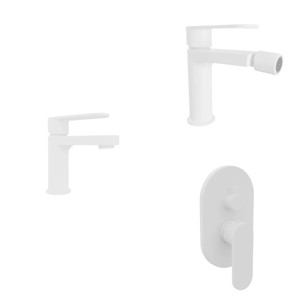 Set miscelatori lavabo 13cm bidet miscelatore doccia con deviatore bianco opaco | Margot