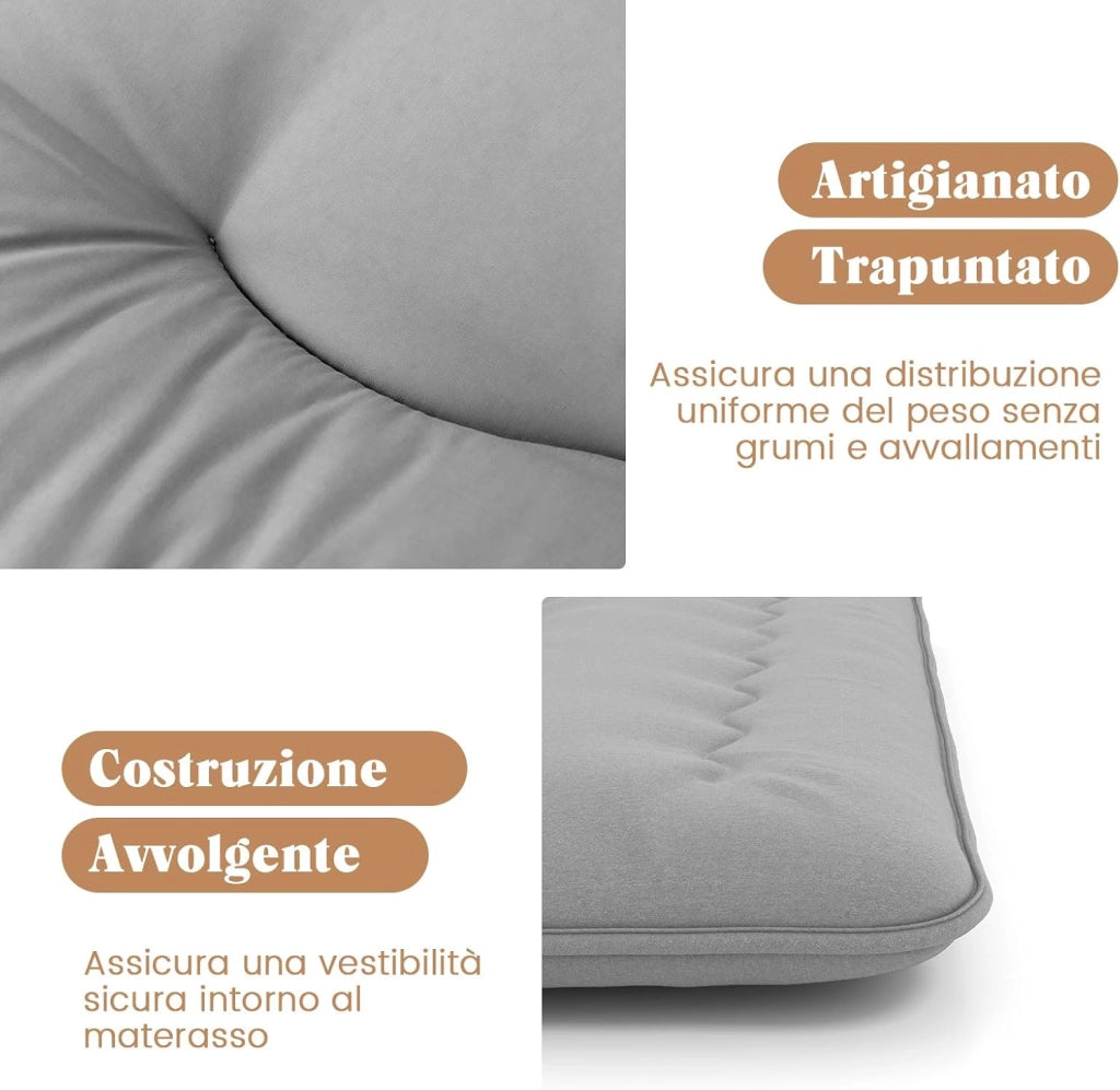 Materasso Futon Pieghevole, Materasso Portatile con Sacca da Trasporto per Camping, Materasso da Terra con Copertura Lavabile (Grigio,200 x 90 cm)