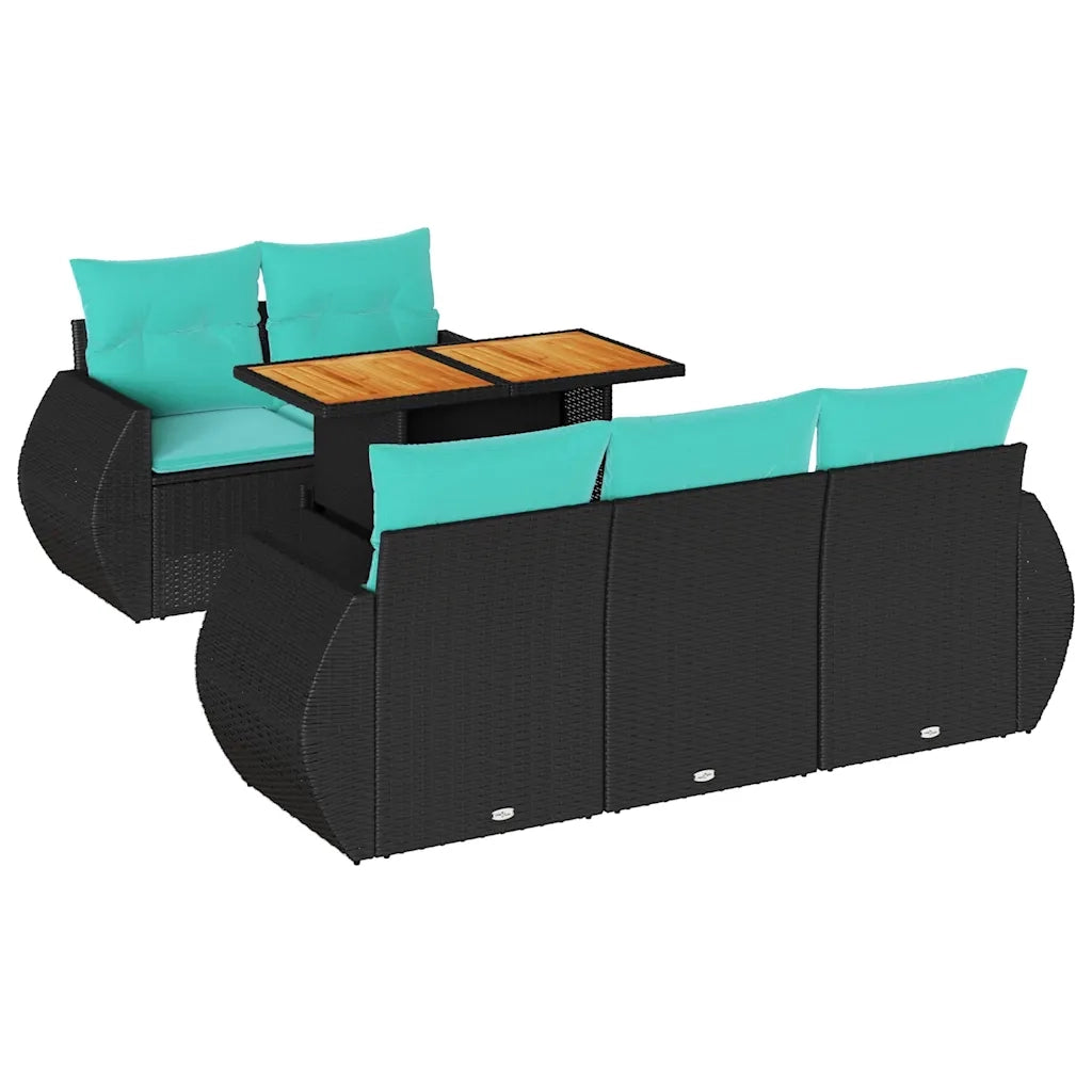 Set Divano da Giardino 6 pz con Cuscini Nero in Polyrattan