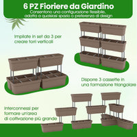 Letto Verticale Rialzato, 6 PZ Fioriere da Giardino per Verdure, Erbe e Fiori, Fioriere Elevate per Interni ed Esterni per Patio, Giardino e Balcone (Grigio)