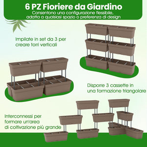 Letto Verticale Rialzato, 6 PZ Fioriere da Giardino per Verdure, Erbe e Fiori, Fioriere Elevate per Interni ed Esterni per Patio, Giardino e Balcone (Grigio)