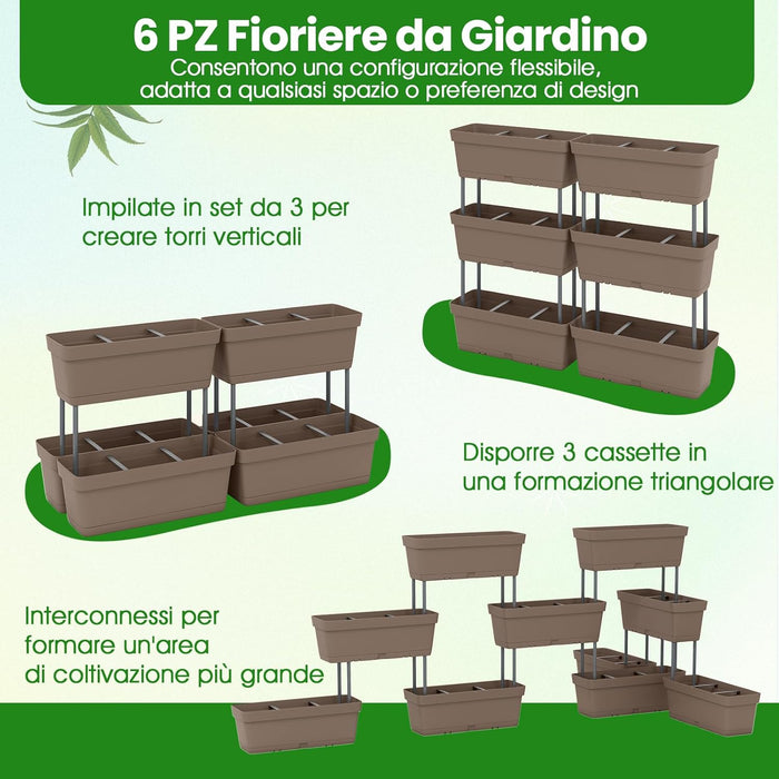 Letto Verticale Rialzato, 6 PZ Fioriere da Giardino per Verdure, Erbe e Fiori, Fioriere Elevate per Interni ed Esterni per Patio, Giardino e Balcone (Grigio)