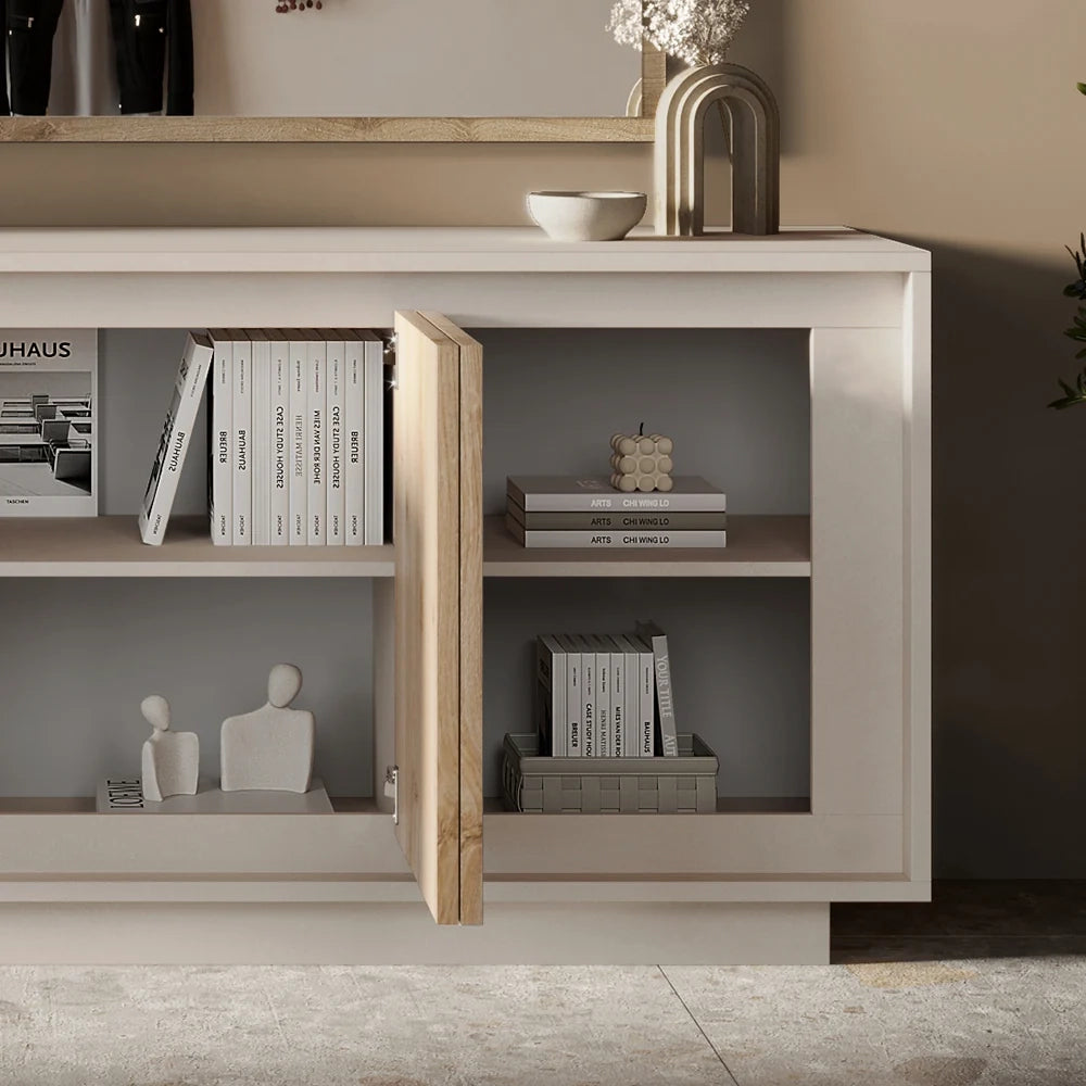 Madia 4 Ante Linea SKY L 207 Cm x H 80 Cm x P 50 Cm, realizzata in legno 100% MADE IN ITALY, design moderno per cucina, sala da pranzo, soggiorno colore Cashmere/Cadiz