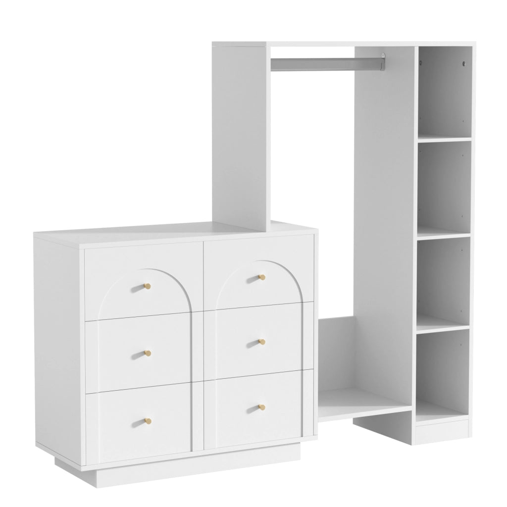 Armadio, mobile da ingresso, 6 cassetti, ripiani, 139 x 35 x 133 cm, bianco