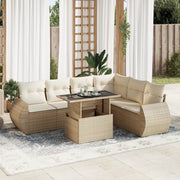 Set Divani da Giardino 7 pz con Cuscini Beige in Polyrattan