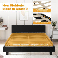 Letto Matrimoniale in Legno, Struttura per Letto Con Testiera Imbottita Luce LED Multicolore e Telecomando, Carico 200 kg, Silenzioso (Nero)
