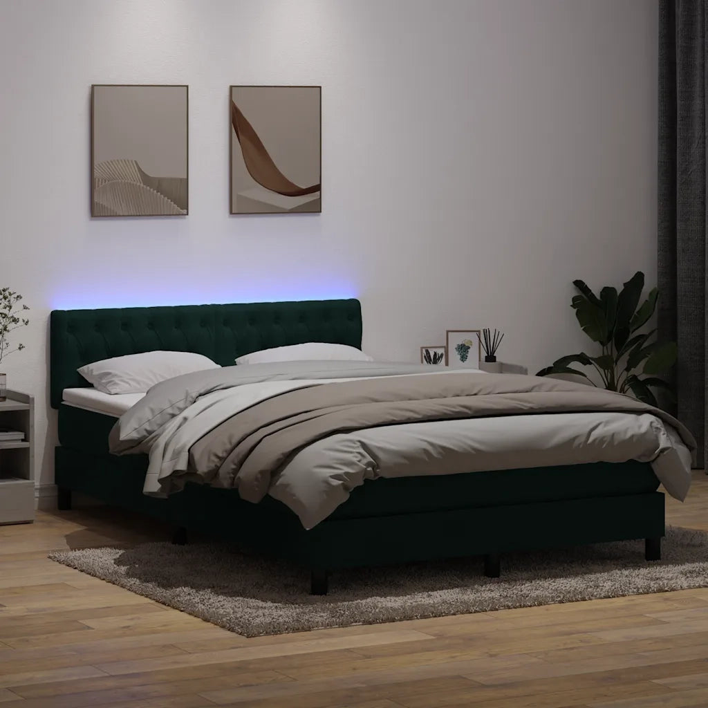 Letto a Molle con Materasso e LED Verde Scuro 160x220 cm Velluto 3317226