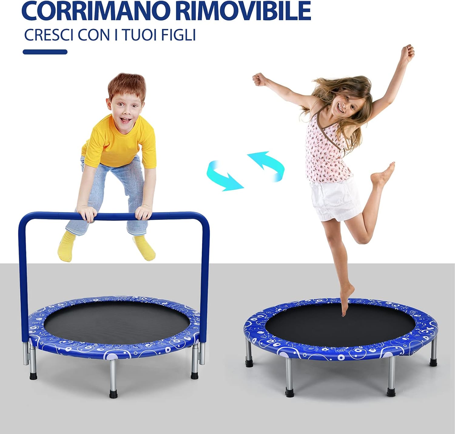 Trampolino Elastico per Bambini, Tappeto Elastico Pieghevole per Bambini con Copertura, Cuscinetti Antiscivolo e Maniglia, Ideale per Interno ed Esterno, Carico Massimo 150 kg