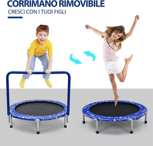 Trampolino Elastico per Bambini, Tappeto Elastico Pieghevole per Bambini con Copertura, Cuscinetti Antiscivolo e Maniglia, Ideale per Interno ed Esterno, Carico Massimo 150 kg
