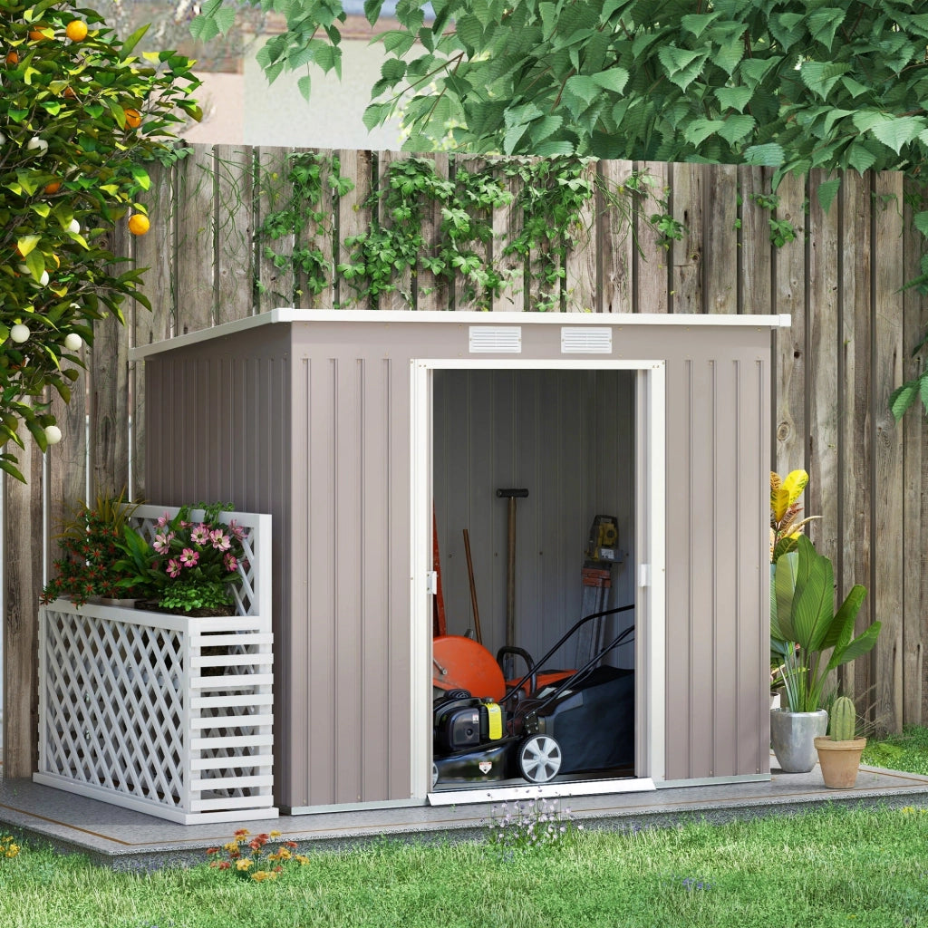 Casetta Box da Giardino 213x130x172 cm con Tetto Inclinato 2 Ingressi e Prese d'Aria in Acciaio Zincato Grigio