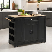Isola da cucina mobile con piano ribaltabile; prese AC USB e USB-C; MDF; nero naturale