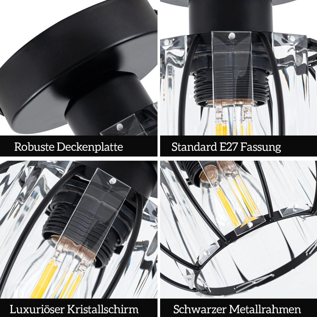 ZMH Lampada da soffitto plafoniera moderna cristallo nero E27 illuminazione elegante vintage per interni