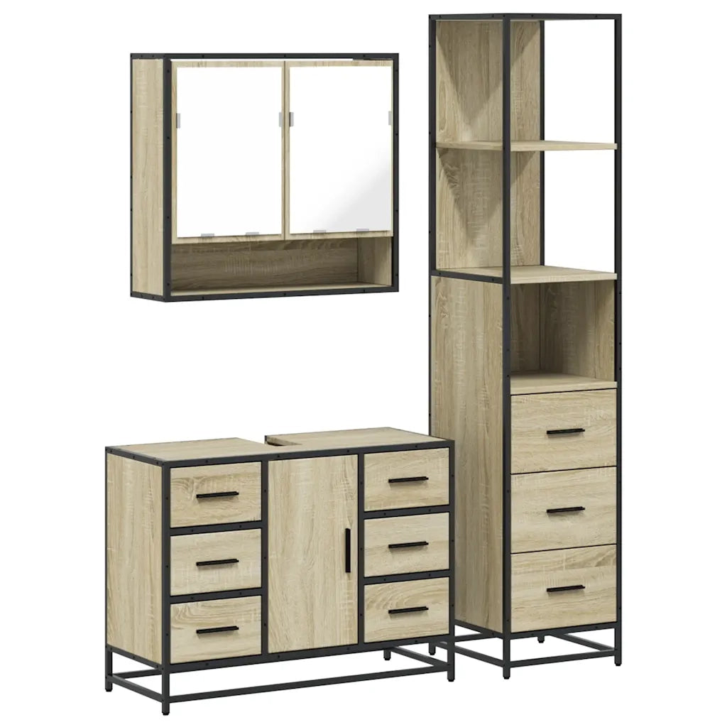 Set Mobili da Bagno 3 pz Rovere Sonoma in Legno Multistrato 3301171