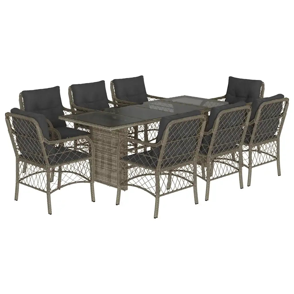 Set da Pranzo da Giardino 9 pz con Cuscini in Polyrattan Grigio 3212061