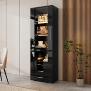 Vetrina verticale in vetro - Xylo - 60*35*180 cm - Nero brillante - LED, 3 cassetti