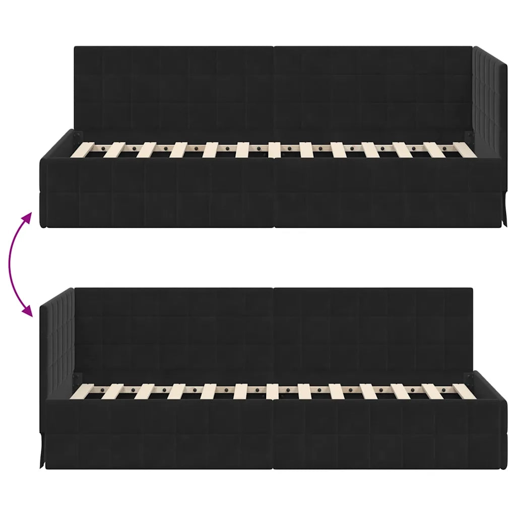 Letto singolo | Letto per adulti | Cornice del letto ad angolo Nero 80 cm x 200 cm Velluto
