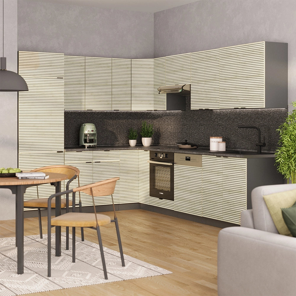 Cucina angolare completa Fame-Line Pannello in quercia/Antracite 287 x 60 cm, PL Marmo Vicco