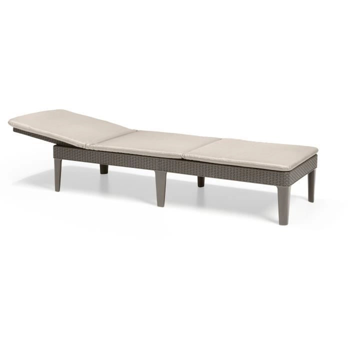 ALLIBERT by KETER - Lettino prendisole Jaipur a 4 posizioni con cuscino - imitazione rattan - colore cappuccino.