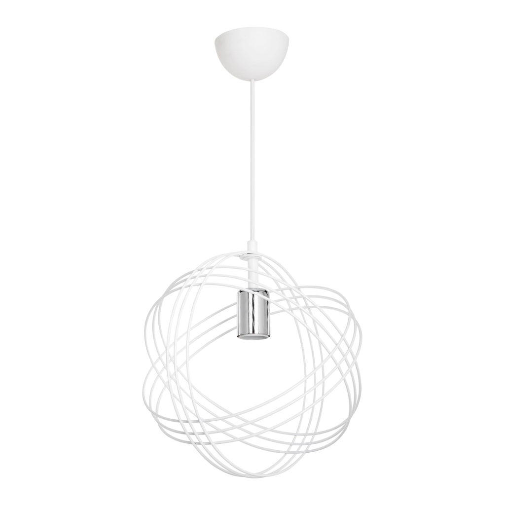 Lampada a Sospensione 'Hove' con Paralume a Globo di Cerchi in Metallo - Bianco/Argento [lux.pro]