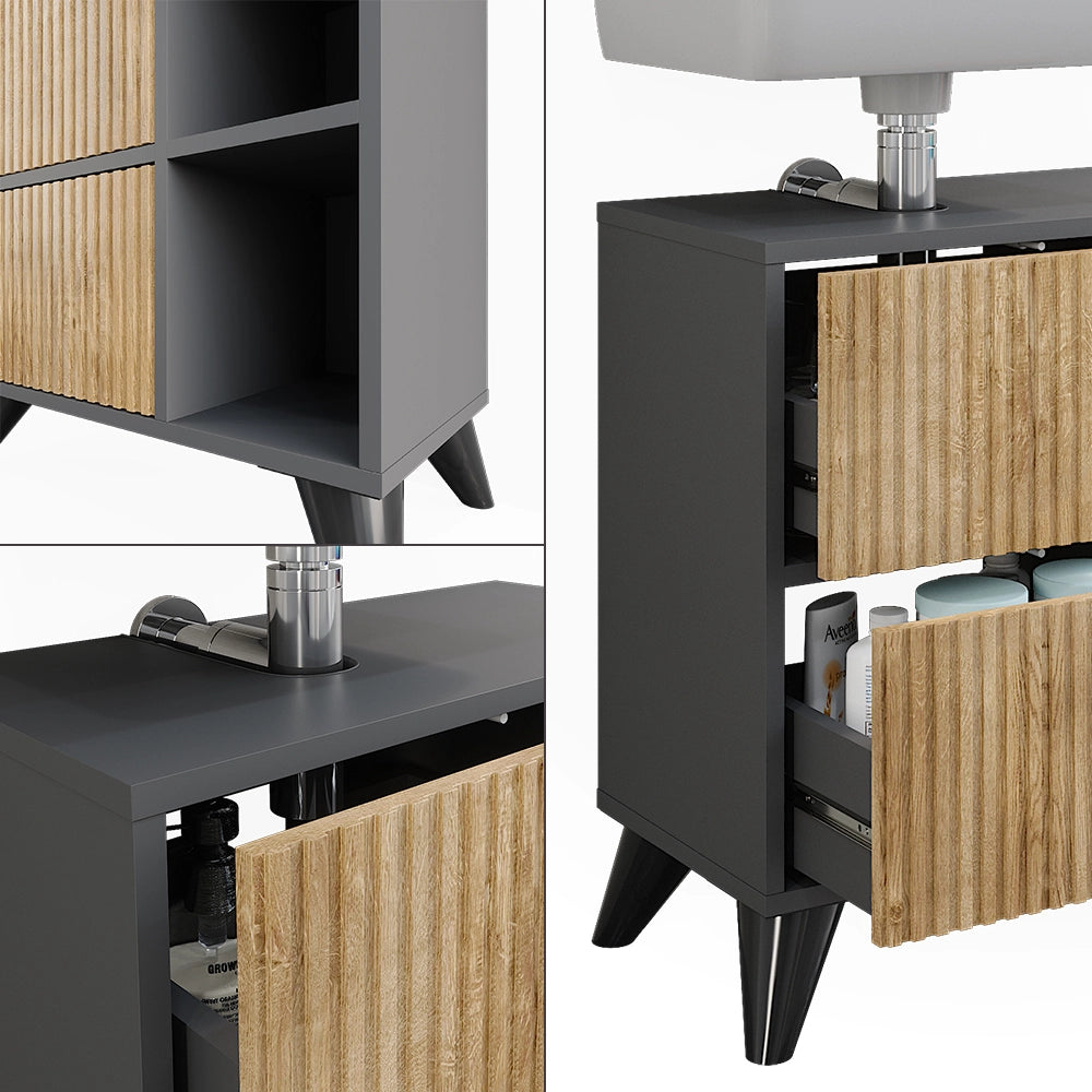 Vicco Mobile sottolavabo per bagno Antracite/quercia di montagna 60 x 62 cm con 2 cassetti